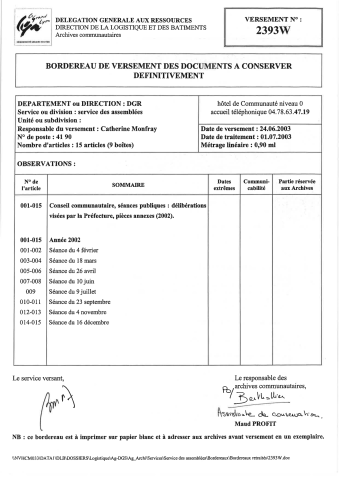Conseil communautaire, préparation et tenue des séances.