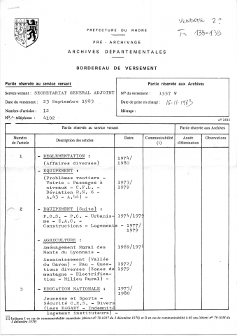 Aménagement du territoire. Affaires économiques et sociales. Equipement. Environnement.
