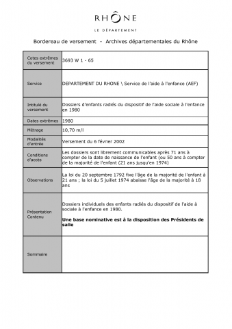 3693W - Département du Rhône - Aide sociale à l'enfance