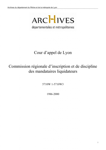 5710W - Cour d'appel de Lyon - Commission régionale d'inscription et de discipline des mandataires liquidateurs