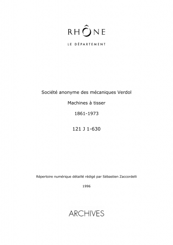 Société Anonyme des mécaniques Verdol, machines à tisser (Lyon).
