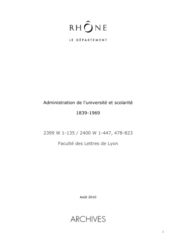 2399W - Faculté des lettres de Lyon - Administration de l'université et scolarité