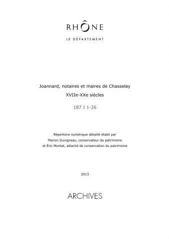 187J - Archives Joannard, notaires et maires de Chasselay