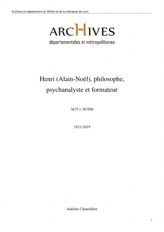 367J - Henri (Alain-Noël), philosophe, psychanalyste et formateur