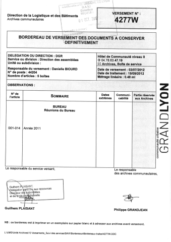 Bureau, préparation et tenue des réunions.