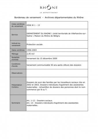 4506W - Département du Rhône - Maison du Rhône de Béligny : protection sociale
