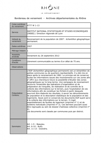 Recensement de population de 2007.