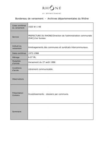 Aménagements des communes et syndicats intercommunaux.