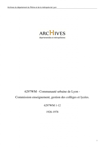 6297WM - Communauté urbaine de Lyon - Commission enseignement, gestion des collèges et lycées