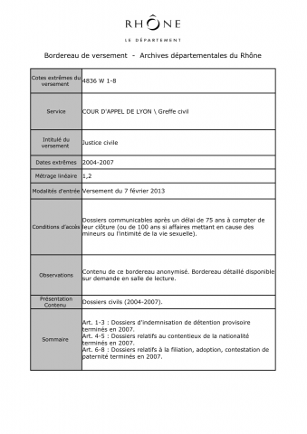 4836W - Cour d'appel de Lyon - Dossiers civils
