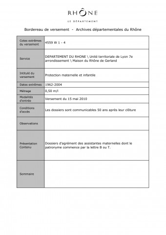 4559W - Département du Rhône - Protection maternelle et infantile (PMI)