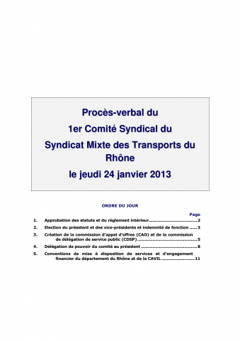 Création du syndicat et déroulement du 1er comité syndical (24 janvier 2013).