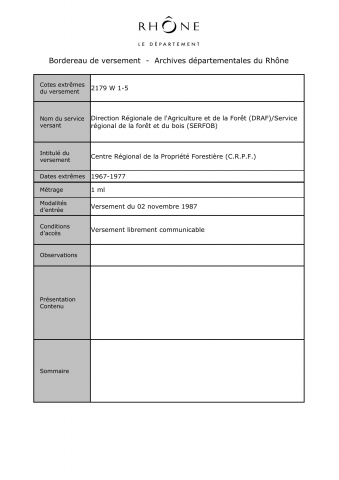 2179W - Direction régionale de l'agriculture et de la forêt (DRAF) - Centre régional de la propriété forestière
