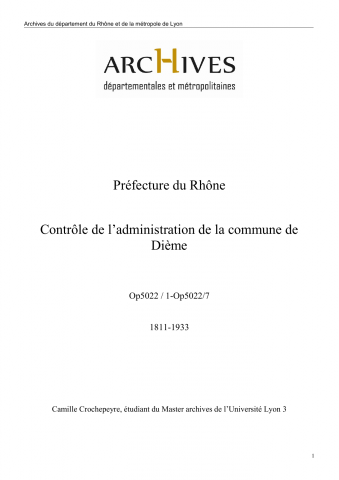 Op5022 - Préfecture du Rhône - Contrôle de l'administration de la commune de Dième