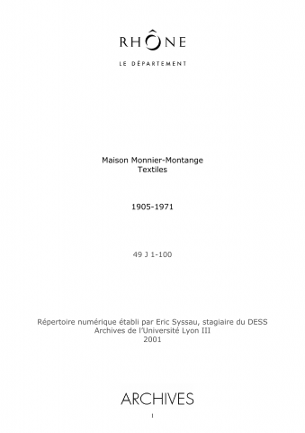 Entreprise Monnier-Montange, textiles (Lyon).