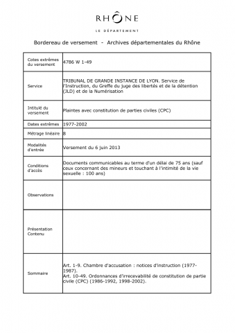 Plaintes avec constitution de parties civiles (CPC).