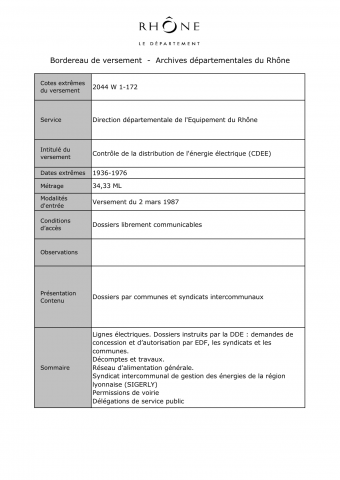 Syndicats intercommunaux pour l'alimentation électrique, contrôle par la DDE.