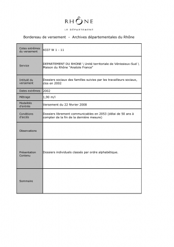 4337W - Département du Rhône - Suivi social des familles