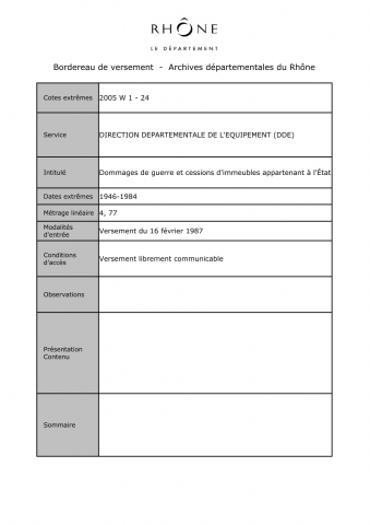 Dommages de guerre et cession d'immeubles appartenant à l'Etat.