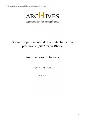 4988W - Service départemental de l'architecture et du patrimoine (SDAP) du Rhône - Autorisations de travaux