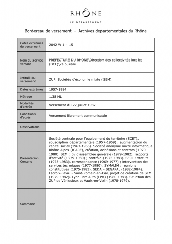 ZUP. Sociétés d'économie mixte (SEM).