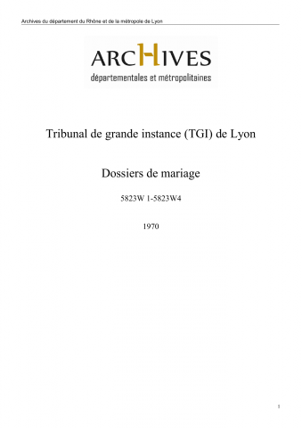5823W - Tribunal de grande instance (TGI) de Lyon - Dossiers de mariage