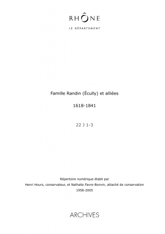 Famille de Saint-Germain au Mont-d'Or : pièces intéressant les familles Archer, Rivoire, Gardon, Gonin.