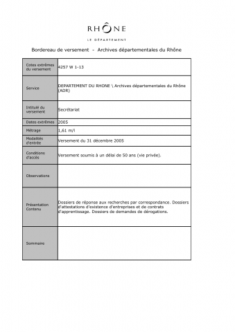 4257W - Archives départementales du Rhône (ADR) - Secrétariat