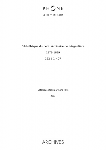 Bibliothèque du Petit Séminaire de l'Argentière.