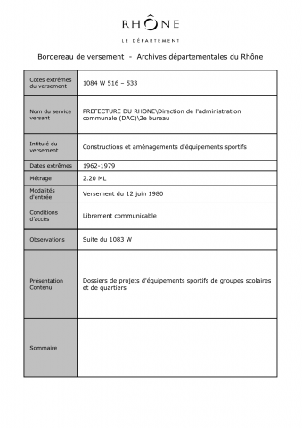 Constructions et aménagements d'équipements sportifs.