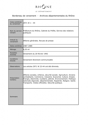 Affaires générales. Revues de presse.
