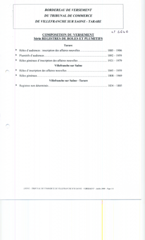 Tribunaux de commerce de Villefranche et Tarare.