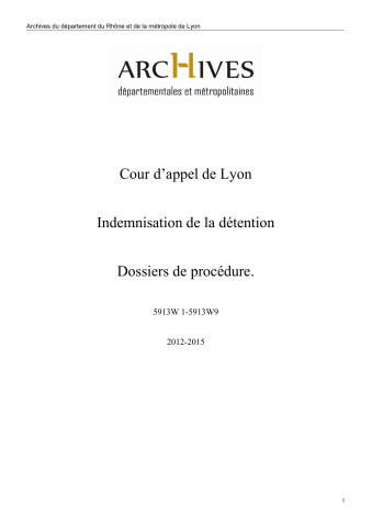 5913W - Cour d'appel de Lyon - Indemnisation de la détention