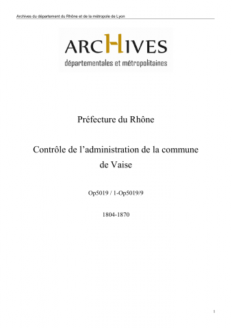 Op5019 - Préfecture du Rhône - Contrôle de l'administration de la commune de Vaise
