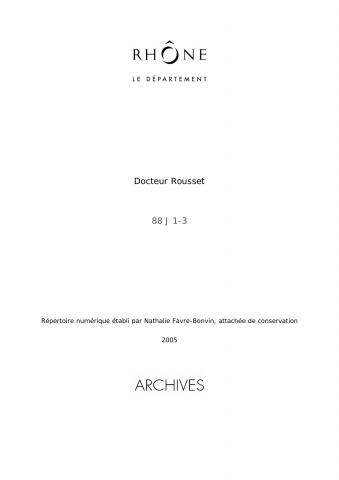 Archives de Jean Rousset, médecin.