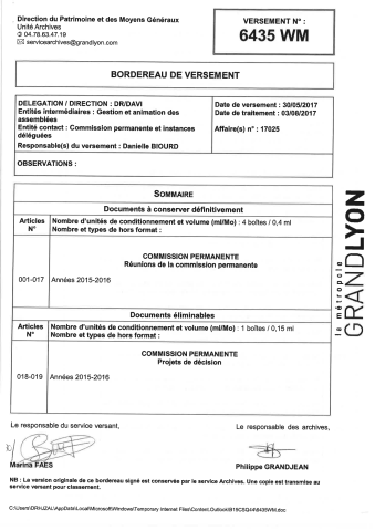 Commission permanente, préparation et tenue des réunions.