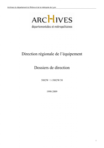 5882W - Direction régionale de l'équipement - Dossiers de direction