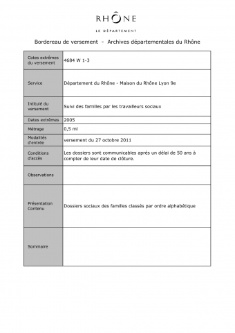 4684W - Département du Rhône - Aide sociale, suivi des familles par les travailleurs sociaux