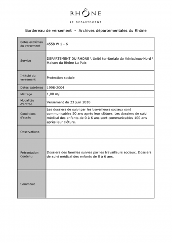 4558W - Département du Rhône - Aide sociale et protection maternelle et infantile (PMI)