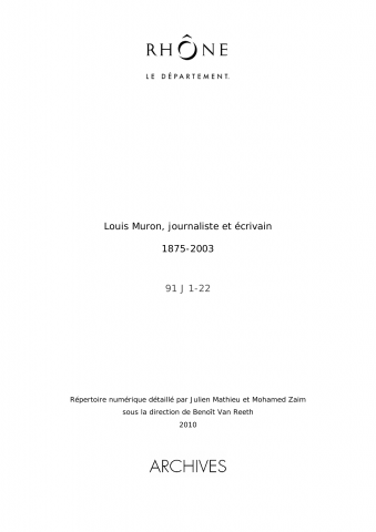Archives de Louis Muron, biographe.