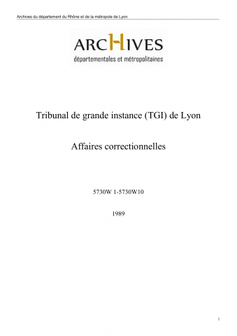 5730W - Tribunal de grande instance (TGI) de Lyon - Affaires correctionnelles