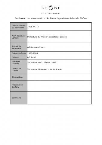 Pollution du Rhône. Equipements. Formation professionnelle. Entreprises. Foires et salons. Aménagements. Voirie.