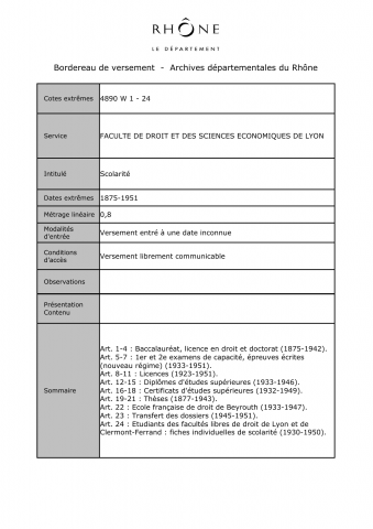 Faculté de droit et sciences économiques, scolarité.