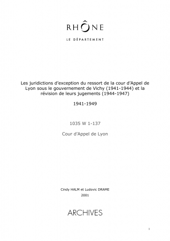 Juridictions spéciales du Régime de Vichy.