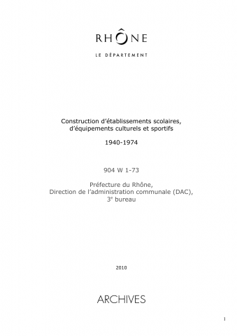 904W - Préfecture du Rhône - Constructions d'établissements scolaires, équipements sportifs et culturels