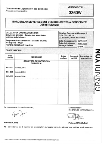 Bureau : registres des décisions.