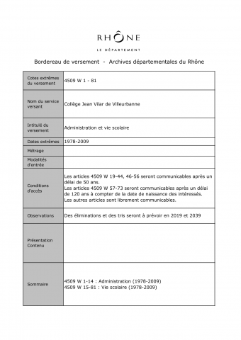 Collège Jean Vilar (Villeurbanne), administration et vie scolaire.