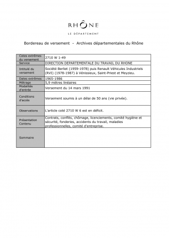 Société Berliet - Renault Véhicules Industriels (RVI) à Vénissieux.