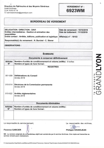 Conseil métropolitain : délibérations. Commission permanente : décisions. Décisions du président.