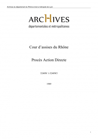 Procès Action Directe : dossier d'audience d'André Cerdini, président de la Cour d'assises du Rhône.